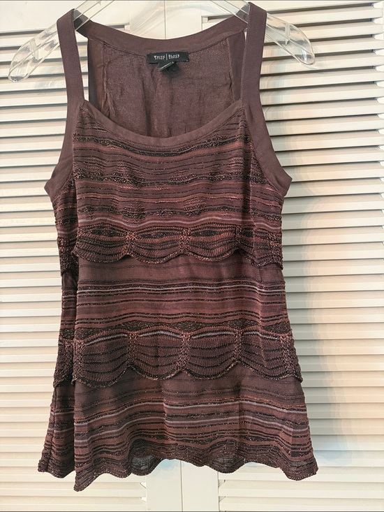 White House Black Market Tops - White House Black Market Brown Crochet-Striped Sleeveless Camisole